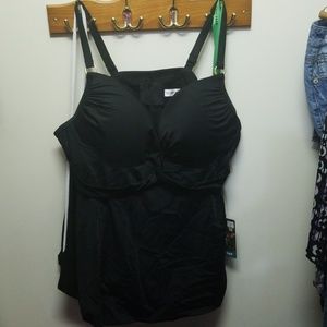 Lane bryant solid black takini top 44D